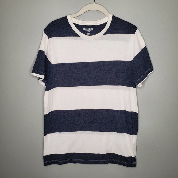 Old Navy men's t shirt size S rugby stripe navy blue white s/sleeve classic fit - Picture 1 of 6